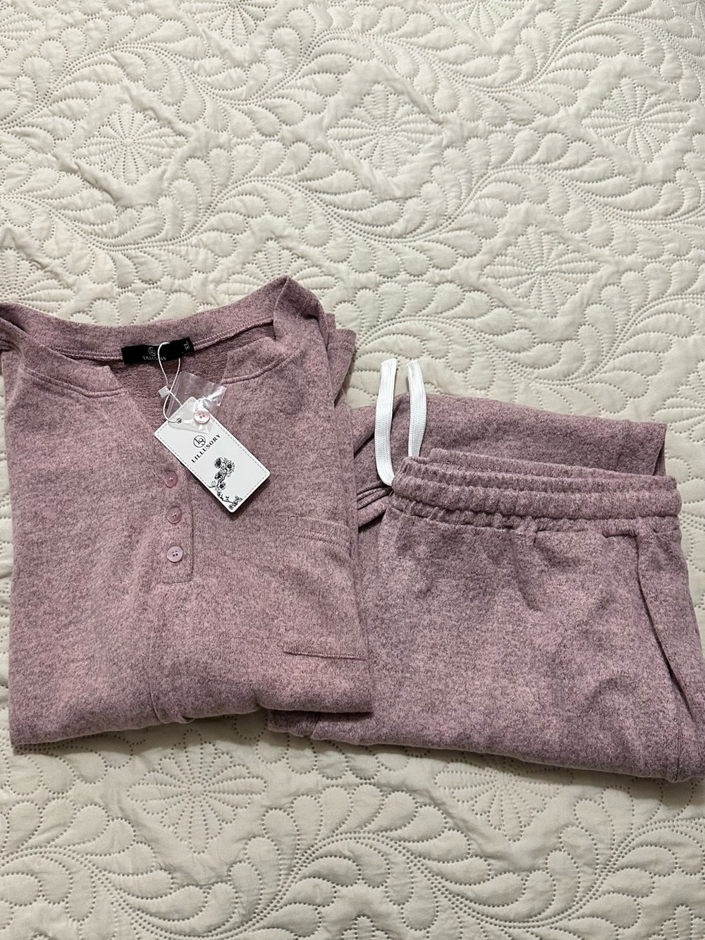 Cozy Mauve Henley Top & Drawstring Joggers Set